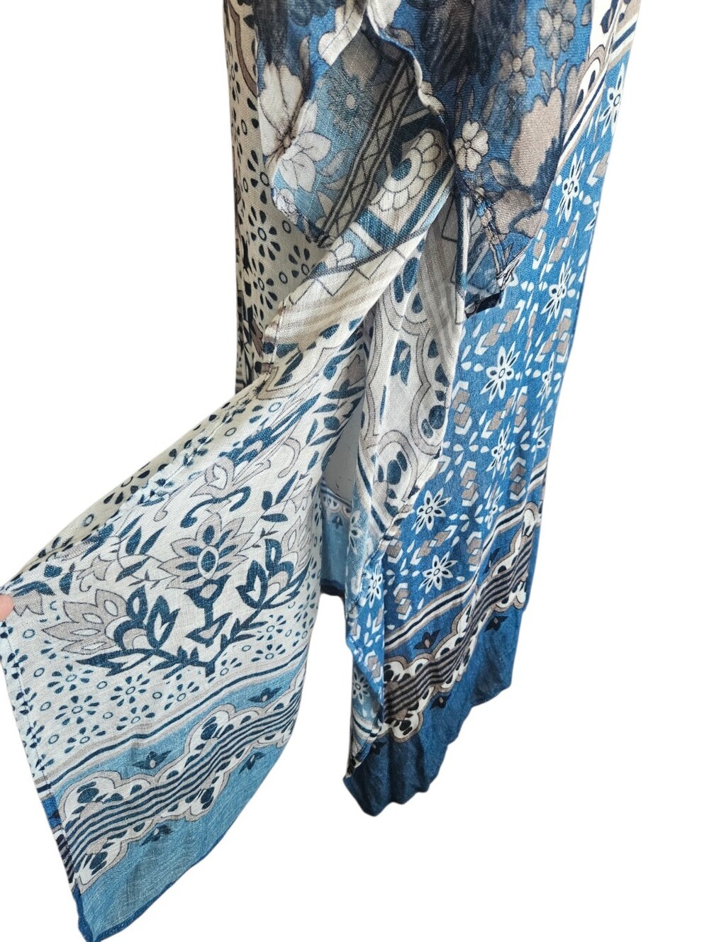 Nalini Boho Print Open Front Beachy Linen Blend Kimono OS Festival‎ Cardigan - Picture 4 of 11